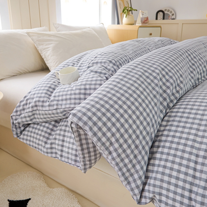 91家纺网 家纺一手货源 找家纺 首爱家纺 2025新款色织老粗布四件套全棉四件套纯棉四件套 淡墨