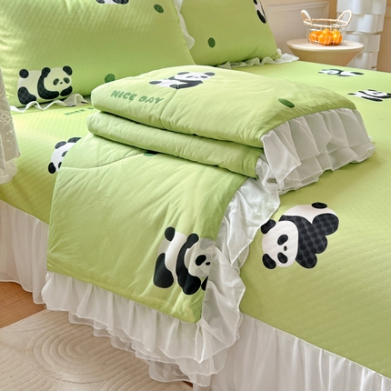 创爱家纺 2025新款豆豆软席夏被四件套 豆豆席圆点熊猫