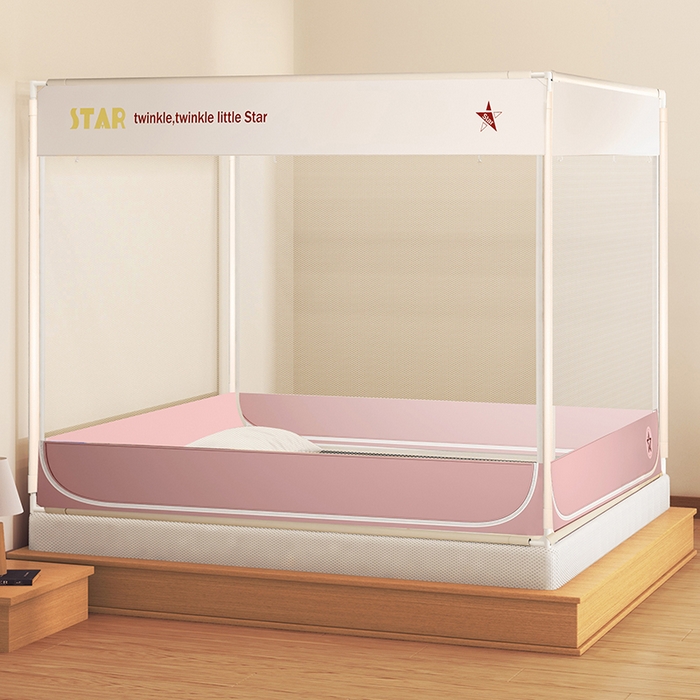 91家纺网 家纺一手货源 找家纺 青竹苑 2025新款无印字母三门坐床床笠底防摔蚊帐 星星