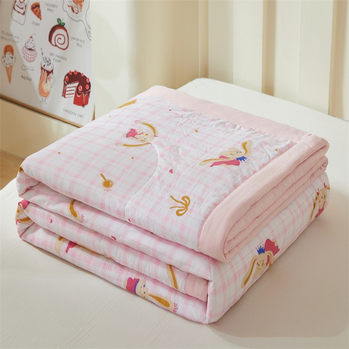 91家纺网 家纺一手货源 找家纺 2025新款小花款新疆棉花夏被【棉花含量100%】夏季空调被薄被子可机洗夏凉被 大耳兔-粉