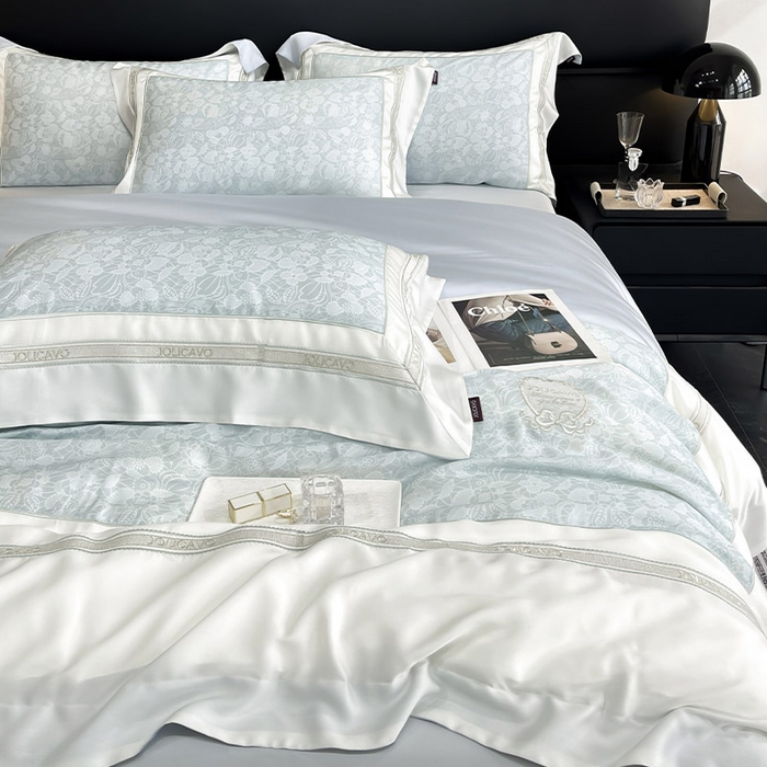 91家纺网 家纺一手货源 找家纺 高端轻奢A类母婴级兰精天丝全工艺刺绣四件套高端真丝夏季丝滑裸睡床上用品  维曼-香颂绿