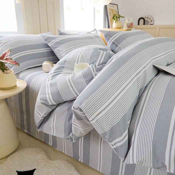 91家纺网 家纺一手货源 找家纺 首爱家纺 2025新款色织老粗布四件套全棉四件套纯棉四件套 浅陌