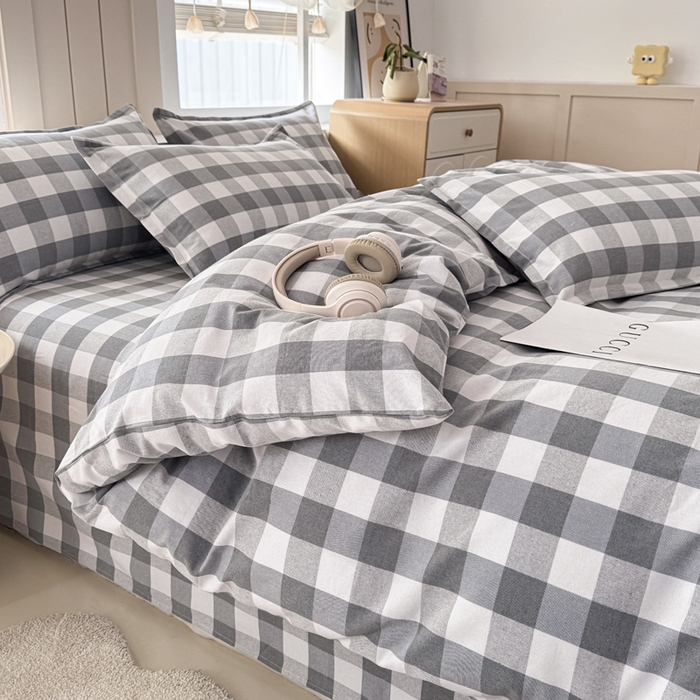 91家纺网 家纺一手货源 找家纺 首爱家纺 2025新款色织老粗布四件套全棉四件套纯棉四件套 棋盘