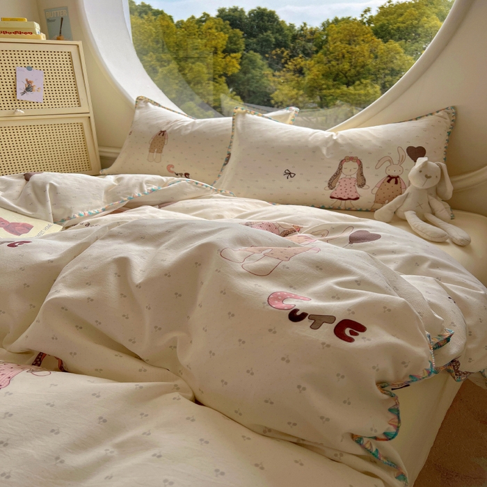 91家纺网 家纺一手货源 找家纺 葡萄家 2025爆款高克重彩色三角针A类针织双层纱四件套 提供买家秀 兔小姐