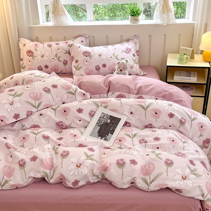 91家纺网 家纺一手货源 找家纺 大吉 2025新款100全棉纯棉喷气小清新被套四件套纯棉三件套床笠四件套单被套单枕套 幸福时光