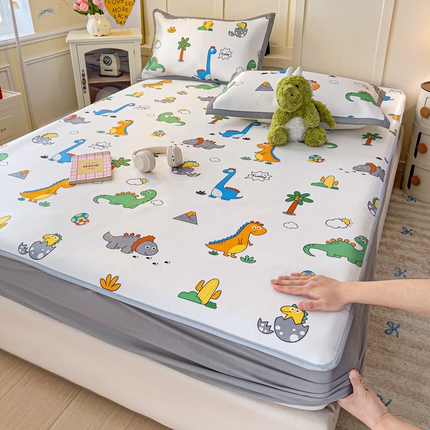 91家纺网 家纺一手货源 找家纺 富馨莱 2025新款床笠款冰藤印花凉席A类抗菌冰丝席支持定制尺寸 恐龙纪元