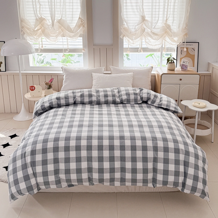 91家纺网 家纺一手货源 找家纺 首爱家纺 2025新款色织老粗布四件套全棉四件套纯棉四件套 棋盘