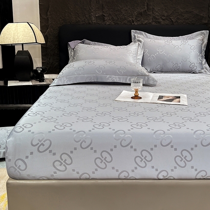 91家纺网 家纺一手货源 找家纺 经年 2025新款水洗真丝冰丝天丝提花单床笠 洛克系列 洛克-爵士灰单床笠