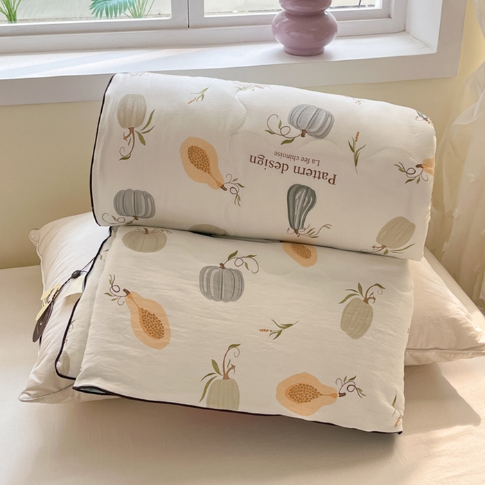 91家纺网 家纺一手货源 找家纺 贝扬思家纺 2025新款水洗皱皱纱系列夏被-系列二 南瓜日记