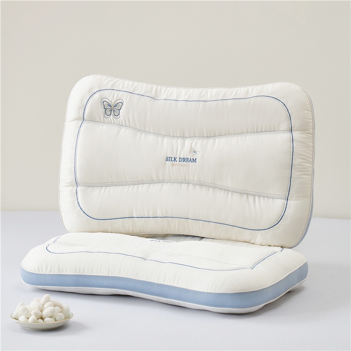 91家纺网 家纺一手货源 找家纺 （总）昕科 2025新款蚕丝蝴蝶立体枕头-莱赛尔天丝桑蚕丝绣花枕芯蝴蝶刺绣枕