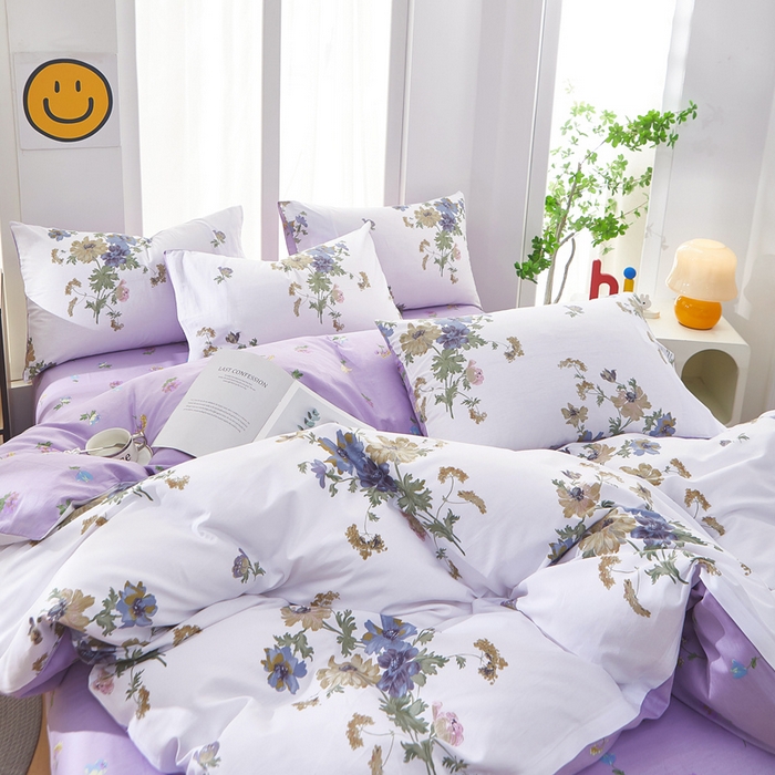 91家纺网 家纺一手货源 找家纺 黛妮雅 2025新款AB版全棉印花单被套床单枕套 陌上花开紫