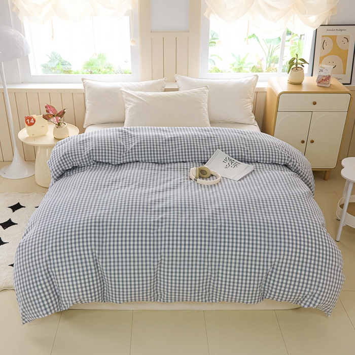 91家纺网 家纺一手货源 找家纺 首爱家纺 2025新款色织老粗布四件套全棉四件套纯棉四件套 淡墨