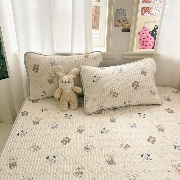 91家纺网 家纺一手货源 找家纺 慕尚家纺  2025春夏新款乳胶凉席水洗棉夏被夏凉被空调被三件套四件套 吖咪兔