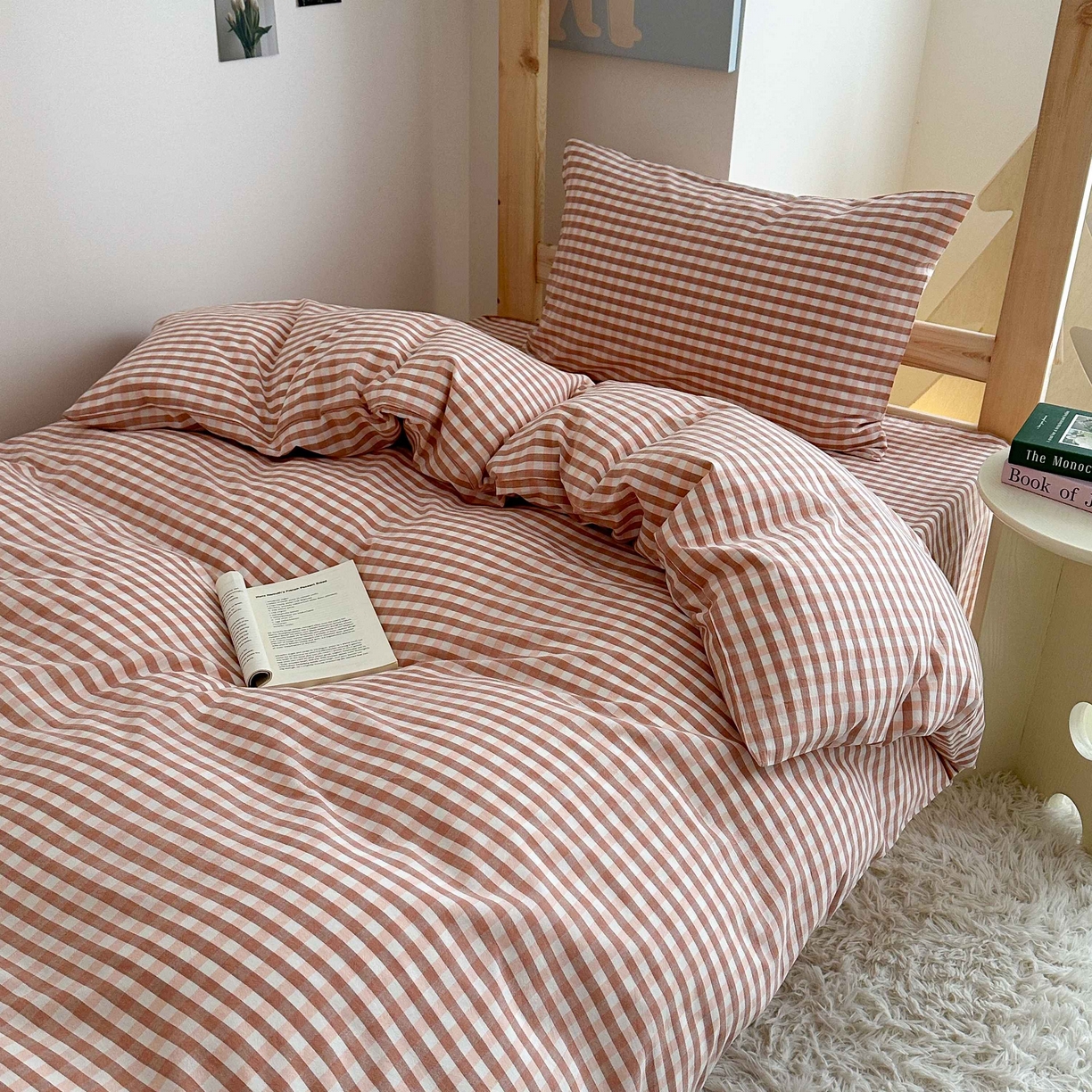 91家纺网 家纺一手货源 找家纺 拔萃 2025新款全棉纯棉色织学生上下铺套件格子纯棉宿舍三件套六件套 玉小格