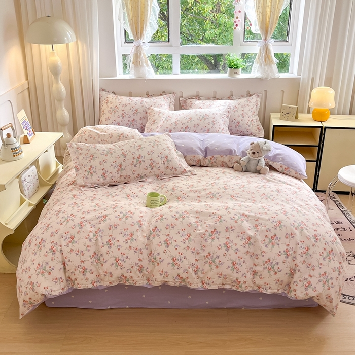 91家纺网 家纺一手货源 找家纺 大吉 2025新款100全棉纯棉喷气小清新被套四件套纯棉三件套床笠四件套单被套单枕套 花语蔷薇