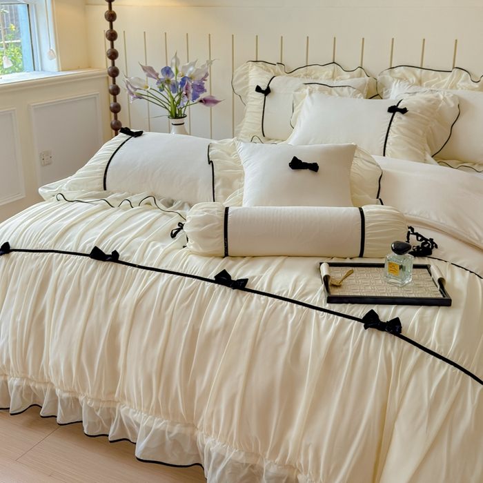 91家纺网 家纺一手货源 找家纺 狂想家（床边故事）2025赛琳法式高定四件套 赛琳奶昔白