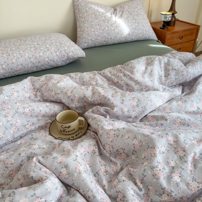 91家纺网 家纺一手货源 找家纺 曲之慕2025新款A类母婴级有氧全棉纯棉双层纱印花四件套 莉雅-绿