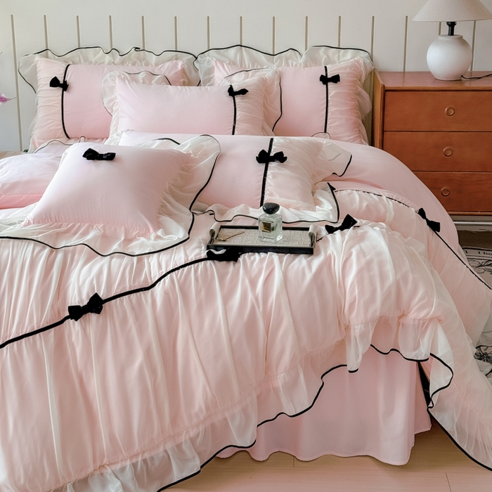 91家纺网 家纺一手货源 找家纺 狂想家（床边故事）2025赛琳法式高定四件套 赛琳蜜桃粉