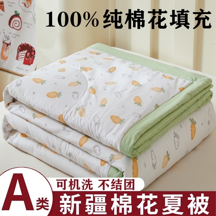 2025新款小花款新疆棉花夏被【棉花含量100%】夏季空调被薄被子可机洗夏凉被 胡萝卜