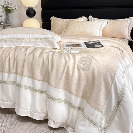 高端轻奢A类母婴级兰精天丝全工艺刺绣四件套高端真丝夏季丝滑裸睡床上用品  维曼-香颂黄