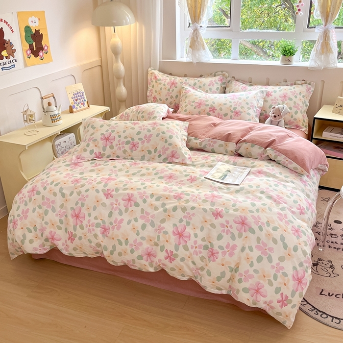 91家纺网 家纺一手货源 找家纺 大吉 2025新款100全棉纯棉喷气小清新被套四件套纯棉三件套床笠四件套单被套单枕套 甜梦