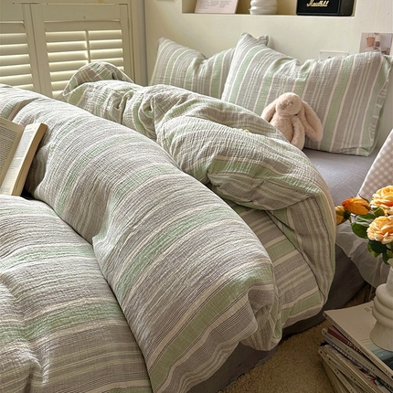 91家纺网 家纺一手货源 找家纺 （总）田野2025新款全棉皱皱纱四件套