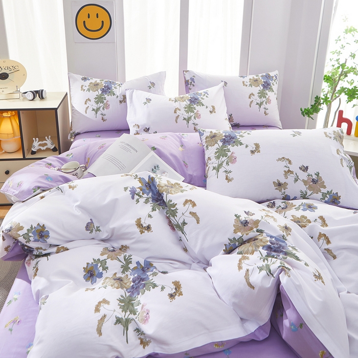 91家纺网 家纺一手货源 找家纺 黛妮雅 2025新款AB版全棉印花单被套床单枕套 陌上花开紫