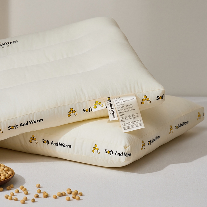 91家纺网 家纺一手货源 找家纺 昕科 2025新款全棉A类大豆纤维立体安睡枕头-高中低款-纯棉大豆纤维枕芯 大豆立体安睡-低枕