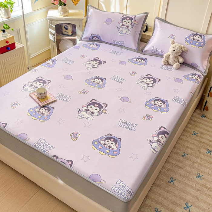 91家纺网 家纺一手货源 找家纺 富馨莱 2025新款床笠款冰藤印花凉席A类抗菌冰丝席支持定制尺寸 淘气喵