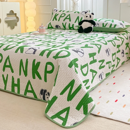 91家纺网 家纺一手货源 找家纺 顺顺家纺 2025新款全棉卡通夹棉床盖 熊猫宝贝