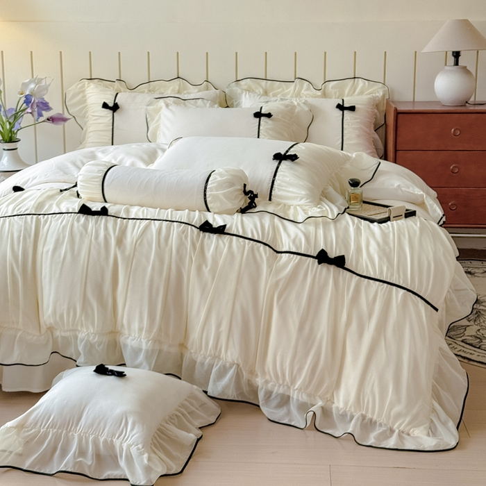 91家纺网 家纺一手货源 找家纺 狂想家（床边故事）2025赛琳法式高定四件套 赛琳奶昔白