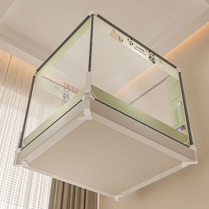 青竹苑 2025新款围栏支架口袋款坐床防摔蚊帐 可爱熊猫