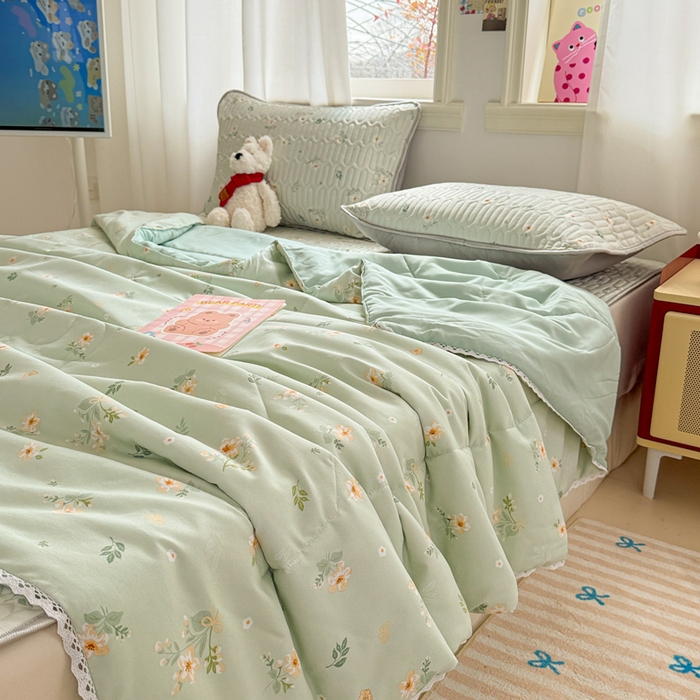 91家纺网 家纺一手货源 找家纺 慕尚家纺  2025春夏新款乳胶凉席水洗棉夏被夏凉被空调被三件套四件套 夏日蝴蝶