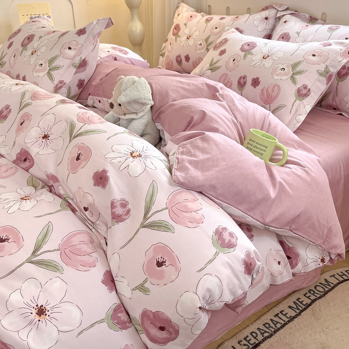 91家纺网 家纺一手货源 找家纺 大吉 2025新款100全棉纯棉喷气小清新被套四件套纯棉三件套床笠四件套单被套单枕套 幸福时光