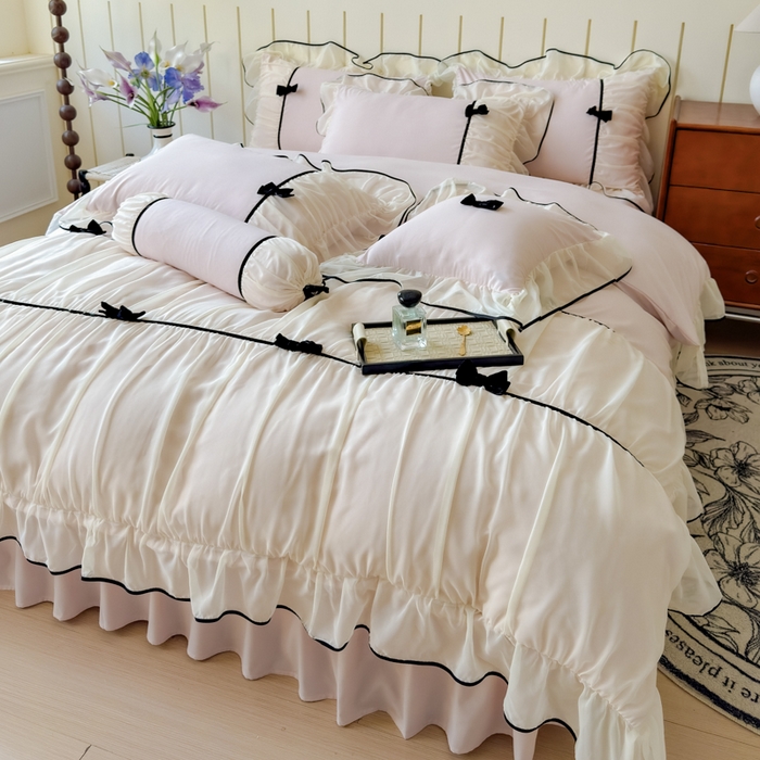 91家纺网 家纺一手货源 找家纺 狂想家（床边故事）2025赛琳法式高定四件套 赛琳茶花粉