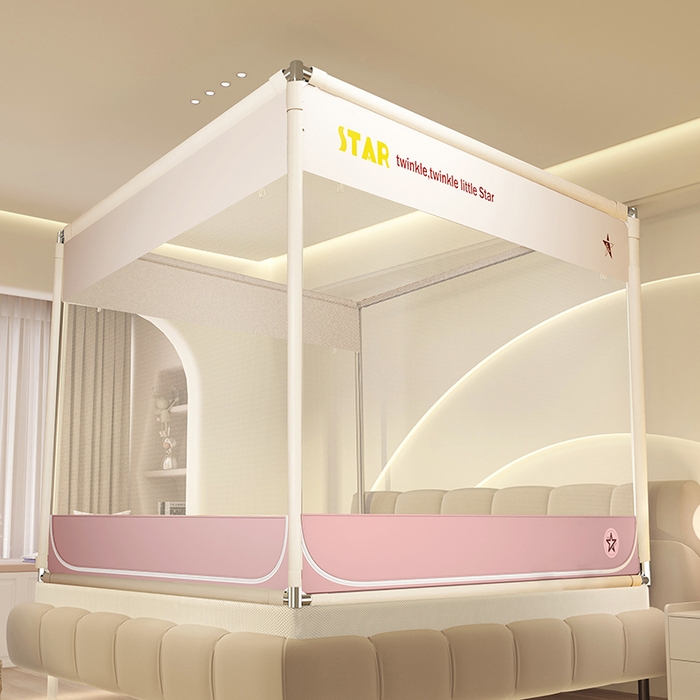 91家纺网 家纺一手货源 找家纺 青竹苑 2025新款无印字母三门坐床床笠底防摔蚊帐 星星