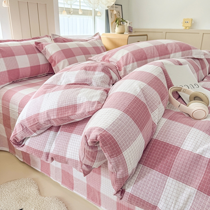 91家纺网 家纺一手货源 找家纺 首爱家纺 2025新款色织老粗布四件套全棉四件套纯棉四件套 樱络