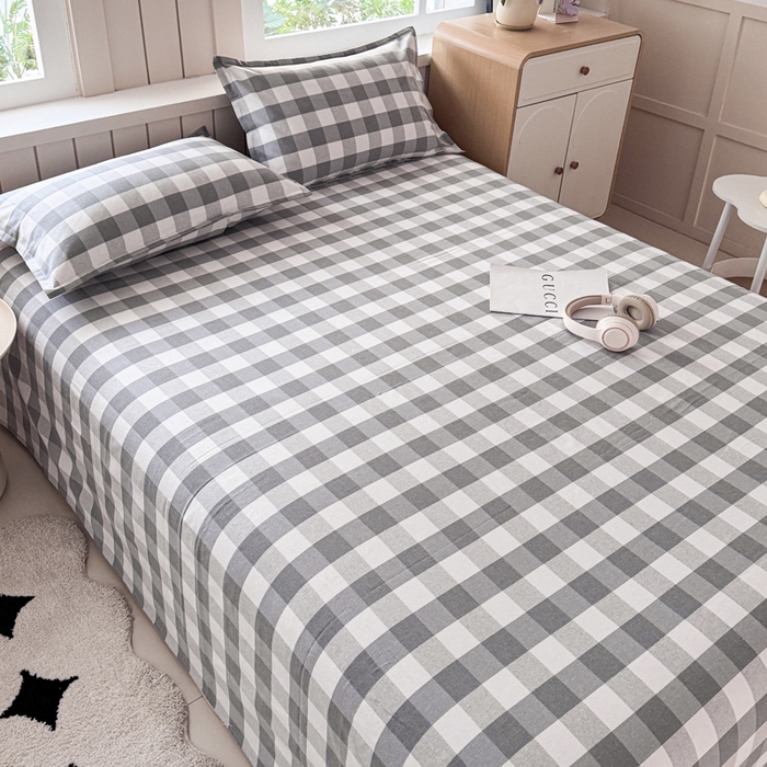 91家纺网 家纺一手货源 找家纺 首爱家纺 2025新款色织老粗布床单老粗布凉席三件套 棋盘