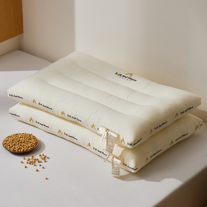 91家纺网 家纺一手货源 找家纺 昕科 2025新款全棉A类大豆纤维立体安睡枕头-高中低款-纯棉大豆纤维枕芯 大豆立体安睡-低枕