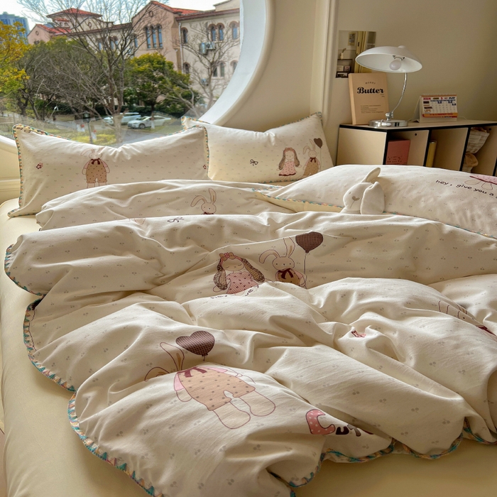 91家纺网 家纺一手货源 找家纺 葡萄家 2025爆款高克重彩色三角针A类针织双层纱四件套 提供买家秀 兔小姐