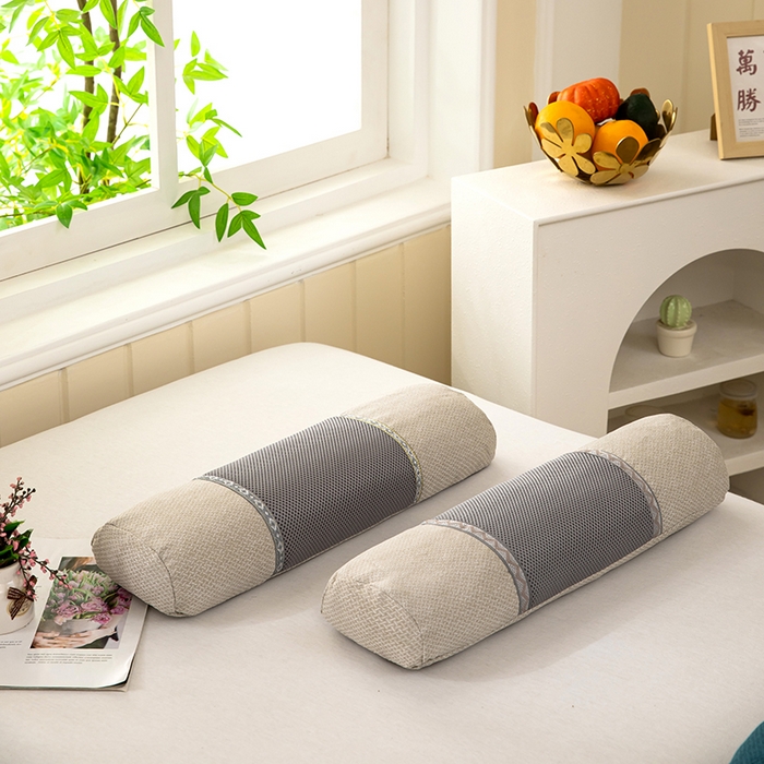 91家纺网 家纺一手货源 找家纺 九州枕芯2025新款透气网荞麦护颈枕枕头枕芯 米色12x50x8cm/对