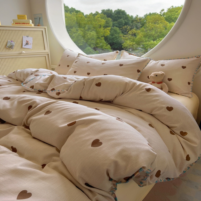 91家纺网 家纺一手货源 找家纺 葡萄家 2025爆款高克重彩色三角针A类针织双层纱四件套 提供买家秀 玖在心