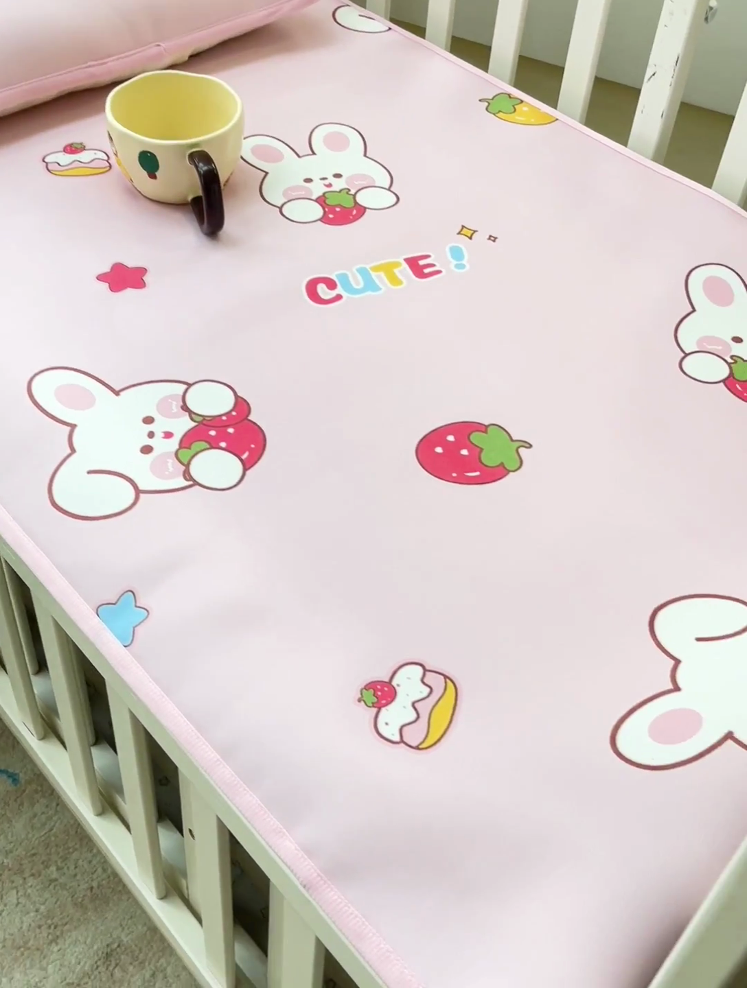 91家纺网 家纺一手货源 找家纺 富馨莱 2025新款幼儿园冰丝席A类抗菌儿童空调席支持定制尺寸 甜心兔