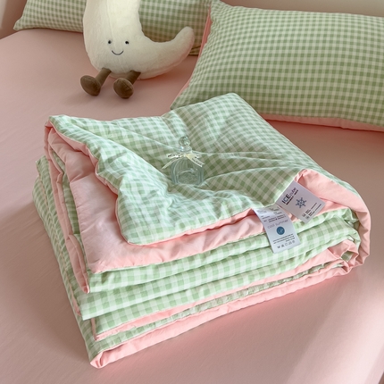 N先生+V 13814689556 发大图/买家秀 2025新款云朵棉皱皱纱夏被夏凉被空调被 格子绿