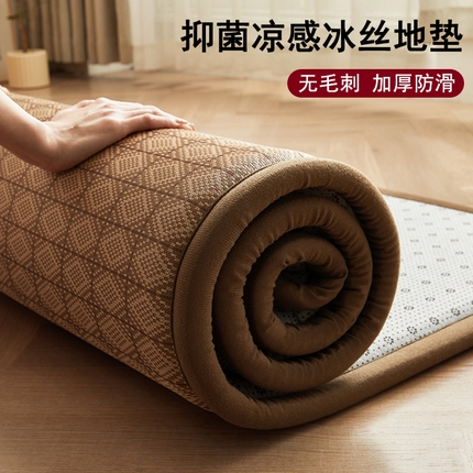 花言狐语 2025新款抑菌冰丝地垫床垫爬爬垫-大床图 抑菌冰丝垫+罗马格-咖色