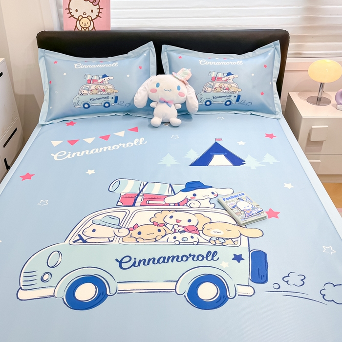 91家纺网 家纺一手货源 找家纺 2025新款正版授权A类大版数码印花三丽鸥可机洗1200D冰丝凉席席子凉席可组合针织棉夏被四件套-平铺款 平铺款-伙伴玉桂狗