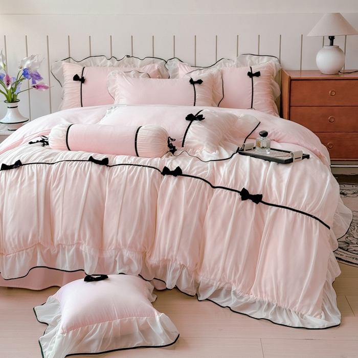 91家纺网 家纺一手货源 找家纺 狂想家（床边故事）2025赛琳法式高定四件套 赛琳蜜桃粉