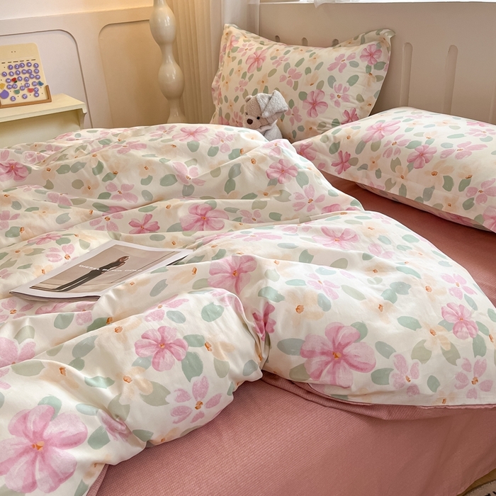 91家纺网 家纺一手货源 找家纺 大吉 2025新款100全棉纯棉喷气小清新被套四件套纯棉三件套床笠四件套单被套单枕套 甜梦