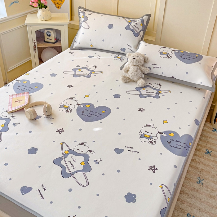 91家纺网 家纺一手货源 找家纺 富馨莱 2025新款床笠款冰藤印花凉席A类抗菌冰丝席支持定制尺寸 星星狗