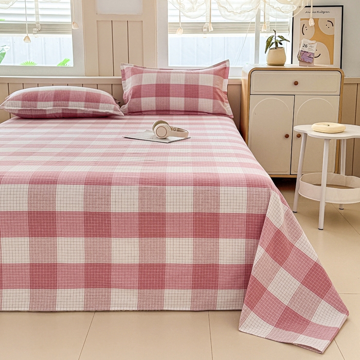 91家纺网 家纺一手货源 找家纺 首爱家纺 2025新款色织老粗布床单老粗布凉席三件套 樱络